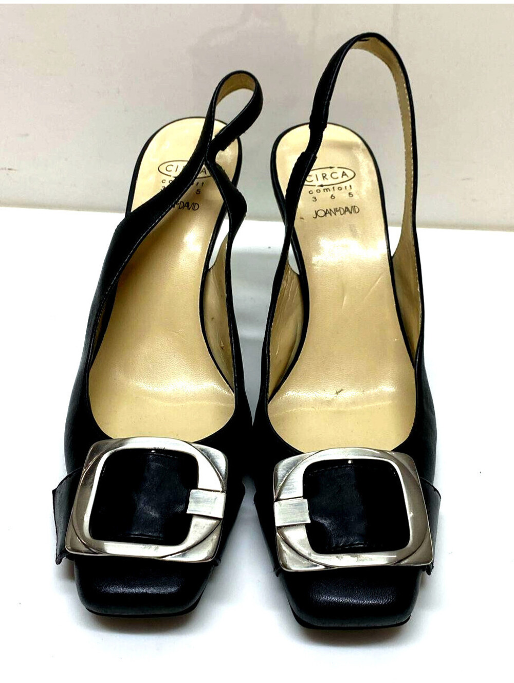Circa Joan David Black Leather Buckle Slingback Pumps Womens 7.5M Y2K Vintage